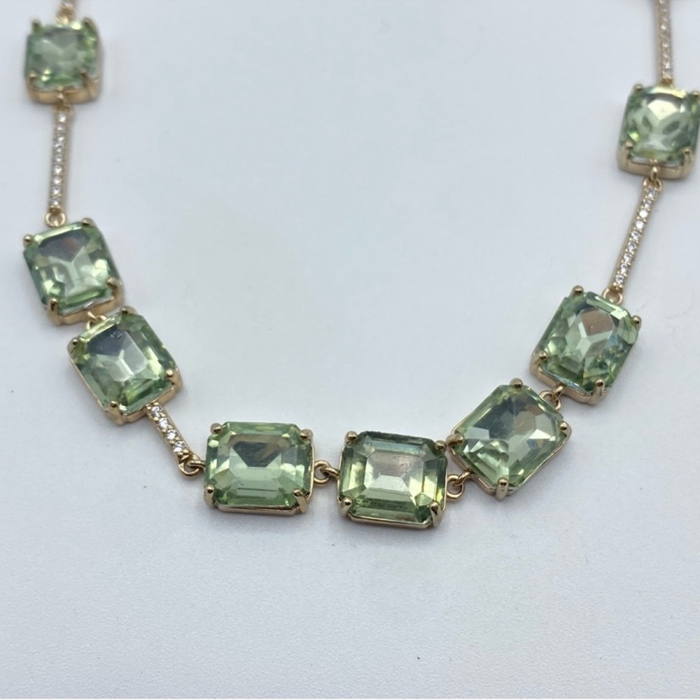 Delicate Pale Green Crystal Station Necklace - Picture 3 of 9